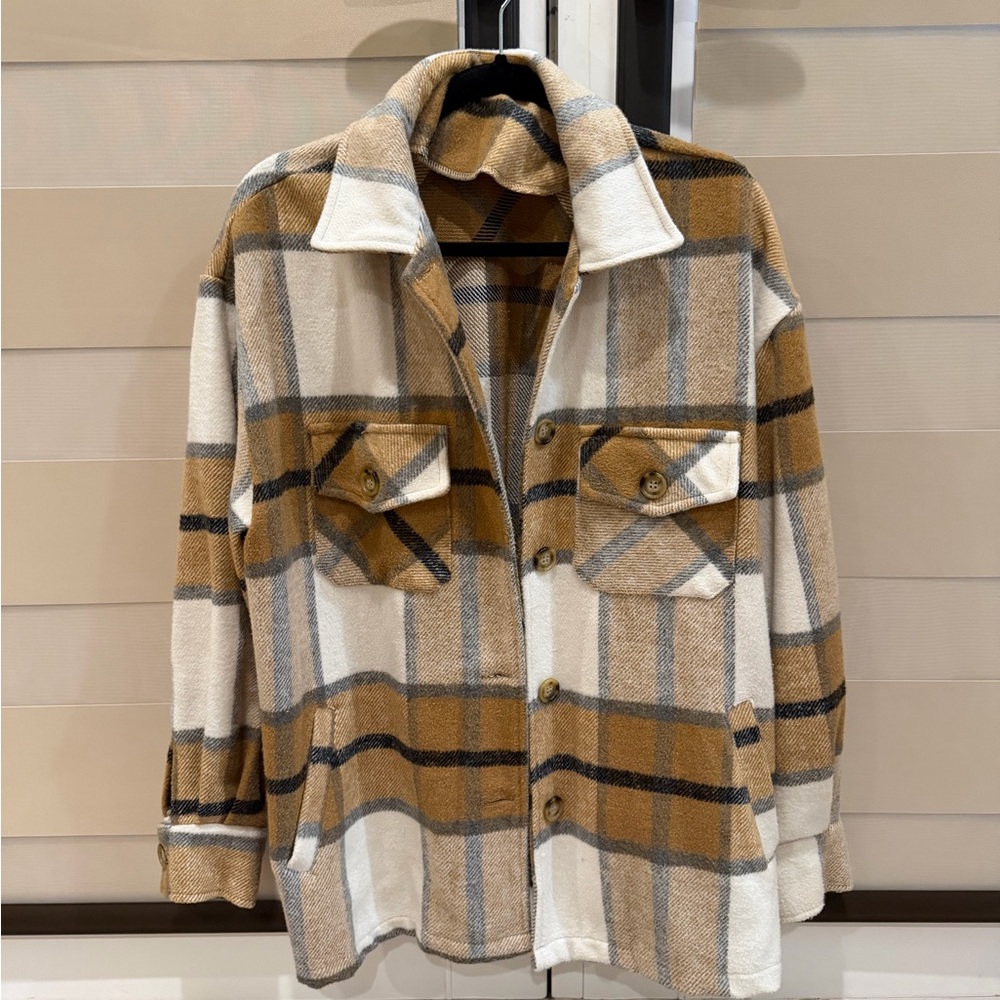 Plaid Tan and White Unisex Jacket
